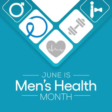 Erkek sağlığı ayı her yıl Haziran ayında gözlemlenmekte olup, erkekler için sağlık hizmetleri konusundaki farkındalığı artırmak ve çocukları sağlıklı yaşam kararlarını uygulamaya ve uygulamaya teşvik etmeye odaklanmak için kullanılmaktadır. Vektör sanatı.
