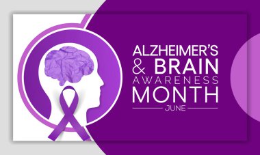 Her yıl Haziran ayında Alzheimer ve Beyin Bilinci ayı gözlemlenir. Hafızayı ve düşünme becerilerini yavaş yavaş yok eden geri dönüşü olmayan ilerleyen bir beyin hastalığıdır. Vektör illüstrasyonu
