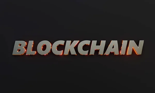 Word Blockchain Geschreven Donkere Achtergrond Met Filmische Neon Teksteffect Weergave — Stockfoto