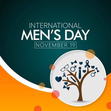 Erkeklerin kültürel, siyasi ve sosyoekonomik başarılarını tanımak ve kutlamak için her yıl 19 Kasım 'da erkekler günü (IMD) kutlanır. Vektör illüstrasyonu