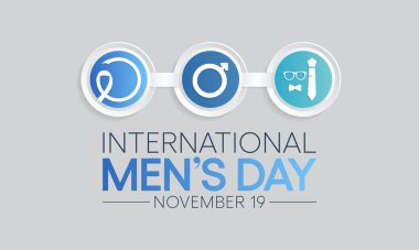 Erkeklerin kültürel, siyasi ve sosyoekonomik başarılarını tanımak ve kutlamak için her yıl 19 Kasım 'da erkekler günü (IMD) kutlanır. Vektör illüstrasyonu