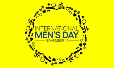 Erkeklerin kültürel, siyasi ve sosyoekonomik başarılarını tanımak ve kutlamak için her yıl 19 Kasım 'da erkekler günü (IMD) kutlanır. Vektör illüstrasyonu