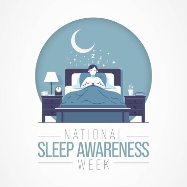 Uyku Farkındalığı Haftası, Mart ayında her yıl kutlanan bir etkinliktir. Bu durup uyku alışkanlıklarınızı düşünmek için bir fırsat, bunların sağlığınızı ne kadar etkilediğini düşünün. Vektör sanatı
