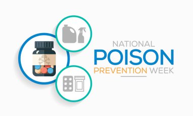 Zehirlenme önleme haftası (NPPW) her yıl Mart ayında, her yaştan insan için zehirlenme tehlikelerini vurgulamak amacıyla gözlemlenmektedir. vektör illüstrasyonu