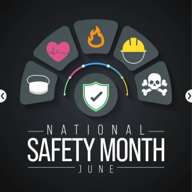 National safety month is celebrated every year in June to remind us the importance of safety and awareness of our surroundings. Vector illustration clipart