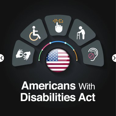 Maluliyet yasası olan Amerikalılar her yıl 26 Temmuz 'da uygulanır, ADA engelliliğe dayalı ayrımcılığı yasaklayan bir sivil haklar yasasıdır. Vektör illüstrasyonu.