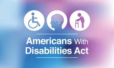 Maluliyet yasası olan Amerikalılar her yıl 26 Temmuz 'da uygulanır, ADA engelliliğe dayalı ayrımcılığı yasaklayan bir sivil haklar yasasıdır. Vektör illüstrasyonu.