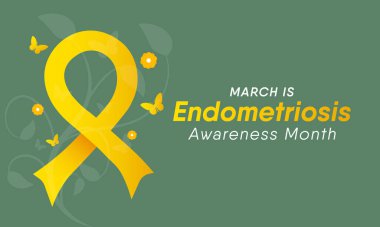 Endometriyozis farkındalık ayı Mart ayında her yıl gözlemlenir ve iç dokuların rahmin dışında büyüdüğü acı verici bir durumdur. Vektör illüstrasyonu