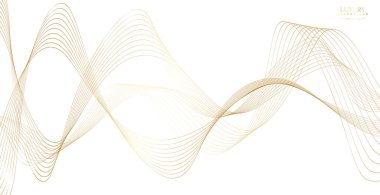 Altın çizgi dalga arkaplanı. Soyut lüks tarzında. Teknik şablon. Dalgalı kıvrımlı, düz çizgili. Vektör illüstrasyonu.