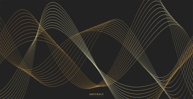 Altın çizgi dalga arkaplanı. Soyut lüks tarzında. Teknik şablon. Dalgalı kıvrımlı, düz çizgili. Vektör illüstrasyonu.