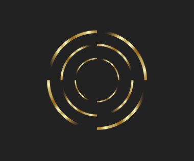 Çember şeklinde soyut altın çizgiler, tasarım elemanı, lüks stili Geometrik şekil, görüntü için çizgili sınır çerçevesi, Teknoloji yuvarlak logosu, Spiral Vektör İllüstrasyonu