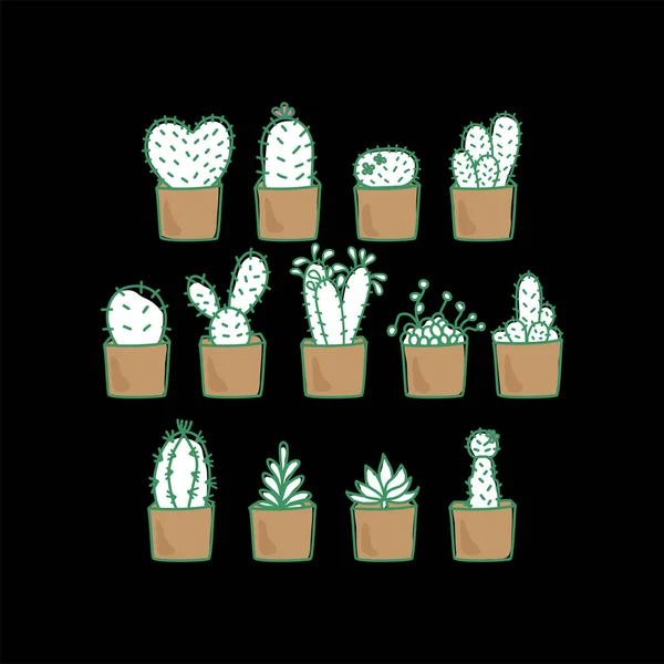 Lindo Cactus Cactus Dibujado Mano Ilustración Vectorial — Vector de stock