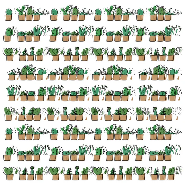 Lindo Cactus Cactus Dibujado Mano Ilustración Vectorial — Vector de stock