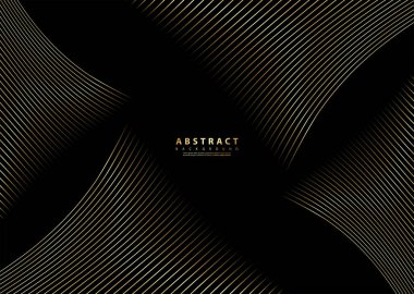 Altın çizgi dalgalı soyut bir arkaplan. Kahkaha stili. Teknik şablon. Dalgalı kıvrımlı, düz çizgili. Vektör illüstrasyonu.