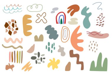 Soyut doğa, elementleri şekillendirir. Pastel renk karalama tasarımı, yaz, sezon, doğal, tropikal konsept