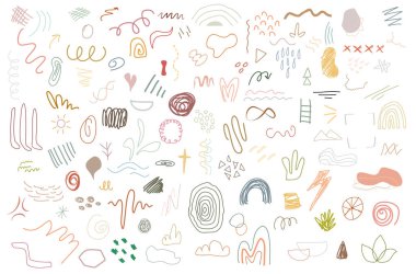 Soyut doğa, elementleri şekillendirir. Pastel renk karalama tasarımı, yaz, sezon, doğal, tropikal konsept