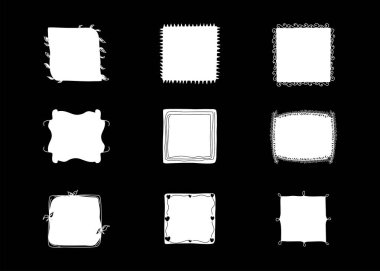 Kare çerçeve koleksiyonu, karalama, çiçek, klasik çerçeve elementleri. Pankart için tasarım çizim biçimi izole edilmiş illüstrasyon