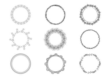 Çember çerçeve zarif izole ikon. Yuvarlak dekoratif sınır çerçeveleri. Eski etiket tasarımları