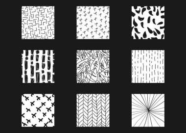 Soyut kare şekilli dokular. Çizgi karalama, noktalar, dalga, düşüş, eğri desenler