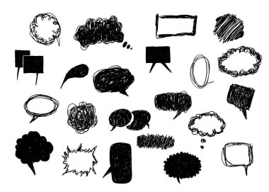 Konuşma balonları çizim, sohbet, gelen kutusu, diyalog, mesaj. Vektör illüstrasyonu