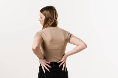 Kidney infection pyelonephritis urinary tract infection. Girl feel backache spine pain because of UTI pyelonephritis disease