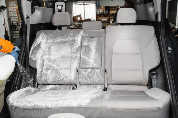 Spraying Detergent Textile Seats Car Interior Dry Cleaning Professional Cleaner — Stock fotografie
