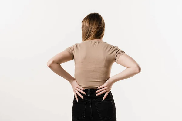 Kidney Infection Pyelonephritis Urinary Tract Infection Girl Feel Backache Spine — Fotografia de Stock