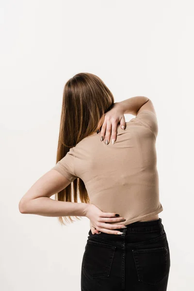 Scoliosis Sideways Curvature Spine Rachiocampsis Bachache Girl Rheumatism Arthritis Diseases — Stockfoto
