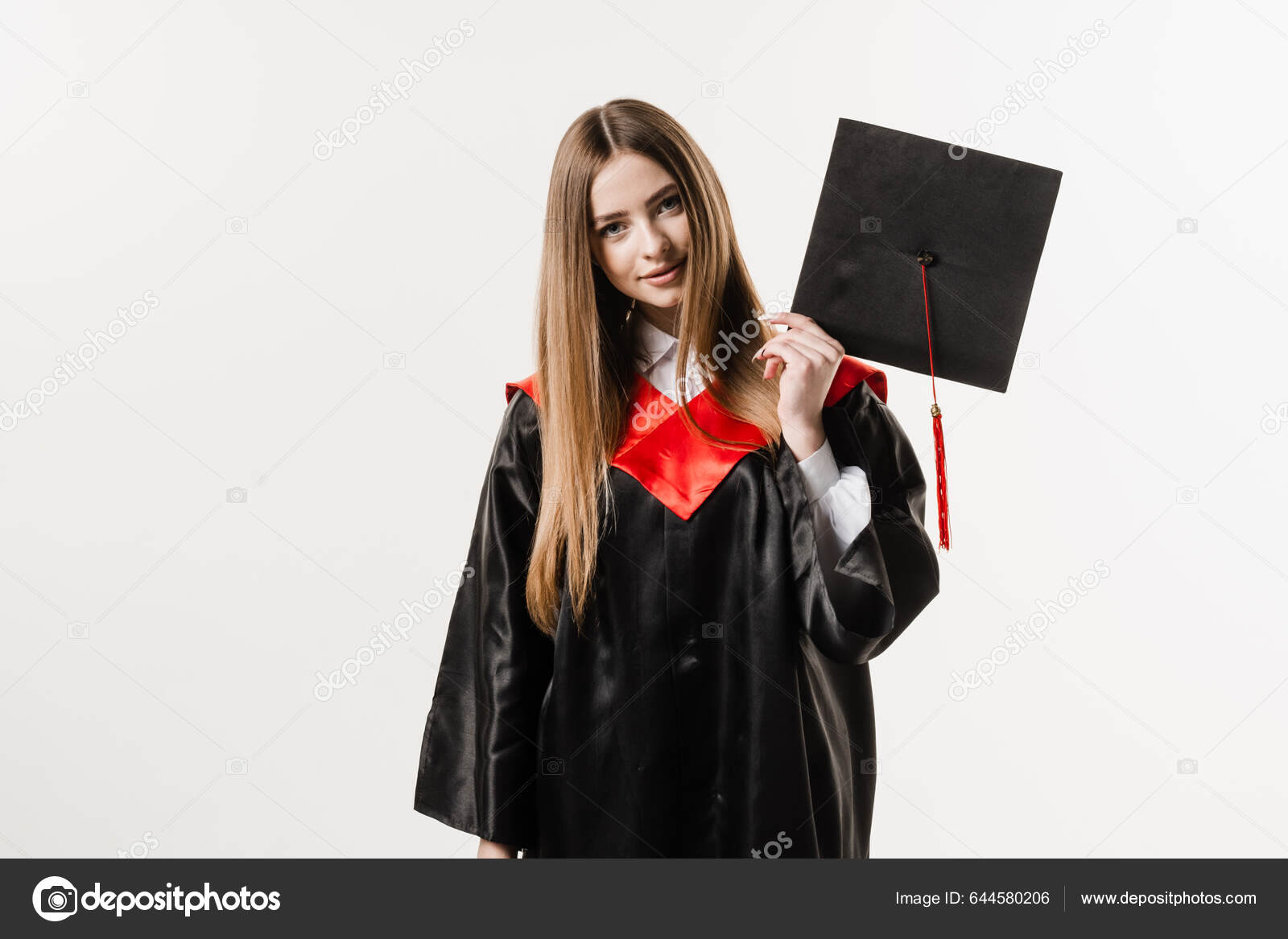 Χαρούμενη Εργένισσα Στολή Αποφοίτησης Και Καπέλο Λευκό Φόντο Χαρούμενο Και  — Φωτογραφία Αρχείου © rabizo94@gmail.com #644580206