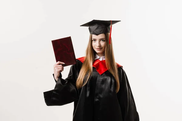 Estudiante Con Diploma Bata Graduación Gorra Listo Para Terminar Universidad —  Fotos de Stock