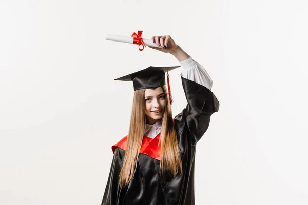 Graduate Girl Graduating College Celebrating Academic Achievement Happy Girl Student — Photo