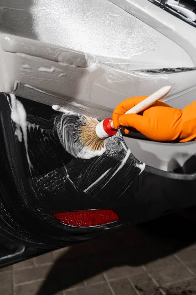 Usługa Detalowania Samochodu Pracownik Usłudze Sprzątania Mycia Wnętrz Klientów Auto — Zdjęcie stockowe