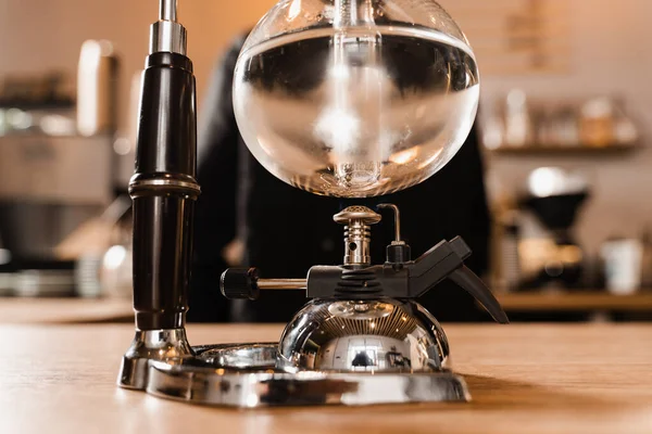 Panela Vácuo Sifão Para Misturar Café Com Água Fervente Processo — Fotografia de Stock