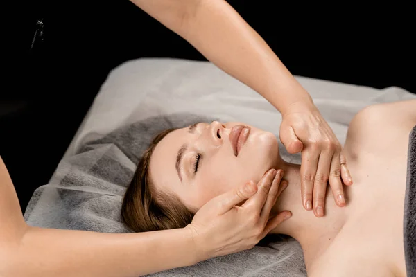 Neck Face Massage Spa Masseur Making Facial Beauty Treatments Attractive Stock Image