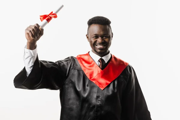 Diplômé Homme Africain Est Diplômé Université Célébrer Réussite Scolaire Heureux — Photo