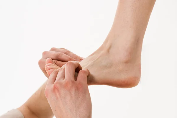 Плоские Ноги Близко Оценка Арки Стопы Выбора Ортопедических Стелек Обработки — стоковое фото