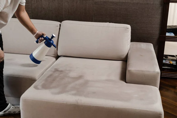 Process Dry Cleaning Removing Stains Dirt Couch Home Professional Cleaning — Zdjęcie stockowe