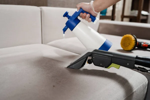 Process Dry Cleaning Removing Stains Dirt Couch Home Professional Cleaning — Φωτογραφία Αρχείου