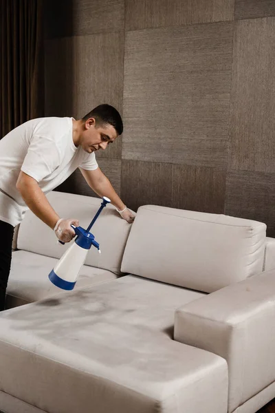 Process Dry Cleaning Removing Stains Dirt Couch Home Professional Cleaning — Stockfoto