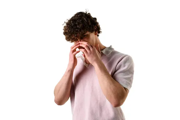 stock image Chronic rhinosinusitis. Suffering from swelling and pain throughout the face. Dealing with constant nasal congestions and decreased sense of smell