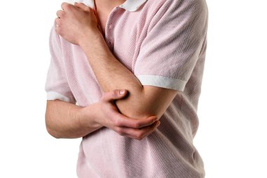 Dirsekte acı veren bursa iltihabı. Tekrarlanan spor antrenmanlarından sonra kesecik iltihabı olmuş. Romatoid eklem iltihabından kaynaklanan dirsek eklemlerinde ağrı ve sertlik var.