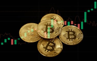 bitcoin and bitcoins on the background of the financial chart