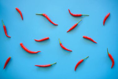 kırmızı biberler mavi arkaplanda.