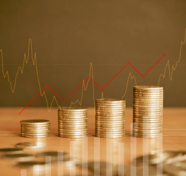 Altın sikkeler ve grafikler. iş ve mali konsept