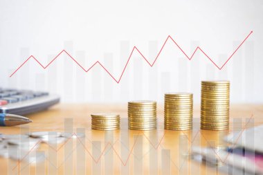 tablo, yatırım ve muhasebe grafikli iş grafiği ve sikkeleri
