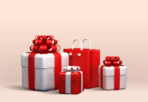Cadeaux Avec Sac Cadeau Vecteur Illustration Coffret Cadeau Blanc Rouge — Image vectorielle