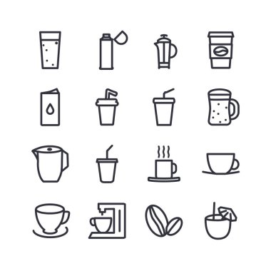 içecek çizgisi simgesi seti, bir fincan kahve, çay, bira