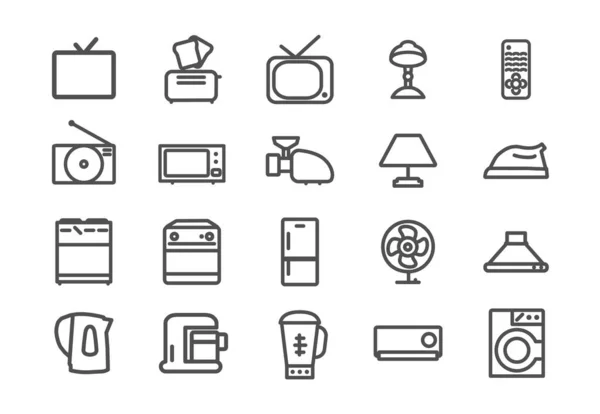 Set Von Haushaltsgeräten Symbole Set Mit Haushaltsgeräten Fernseher Bügeleisen Waschmaschine — Stockvektor