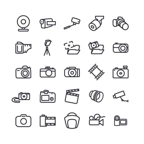 Conjunto Iconos Línea Cámara Elementos Para Logos Fotógrafos — Vector de stock