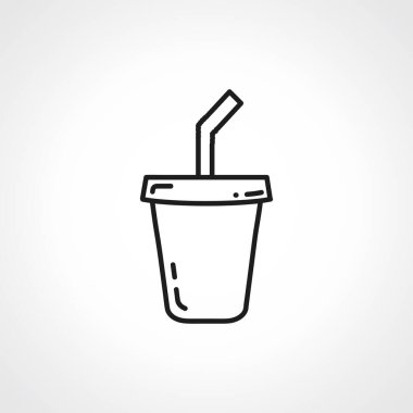 Soda taslak ikonu. Pipet doğrusal simgeyle tek kullanımlık bardakta soda.